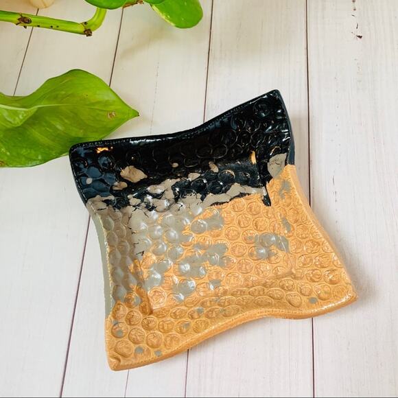 Handmade Square Trinket Dish Textured Art Piece Jewelry Coin Holder 5 1/2" Wide - Picture 4 of 6